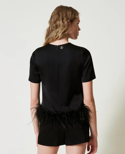 Satinbluse Mit Federn