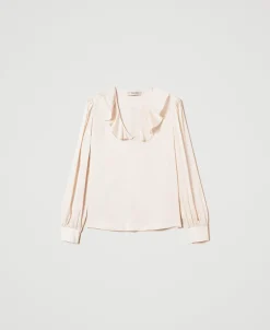 Satinbluse Mit Volant