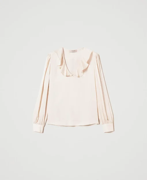 Satinbluse Mit Volant