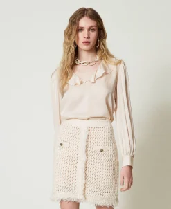 Satinbluse Mit Volant