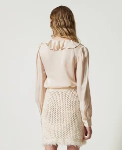 Satinbluse Mit Volant