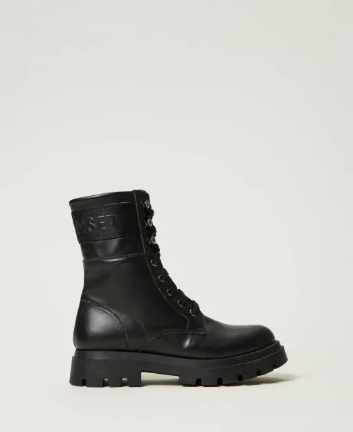 Schnürstiefelette Aus Leder Mit Logo