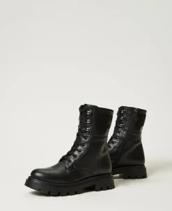 Schnürstiefelette Aus Leder Mit Logo