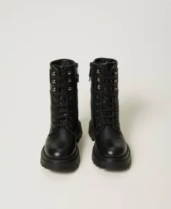 Schnürstiefelette Aus Leder Mit Logo
