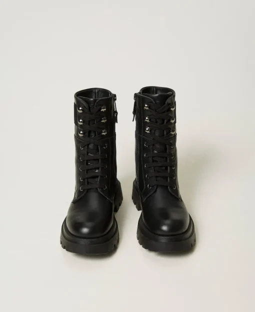 Schnürstiefelette Aus Leder Mit Logo