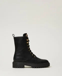 Schnürstiefelette Mit „Oval T“ Aus Strass