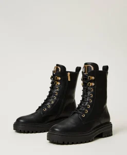 Schnürstiefelette Mit „Oval T“ Aus Strass