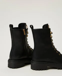 Schnürstiefelette Mit „Oval T“ Aus Strass