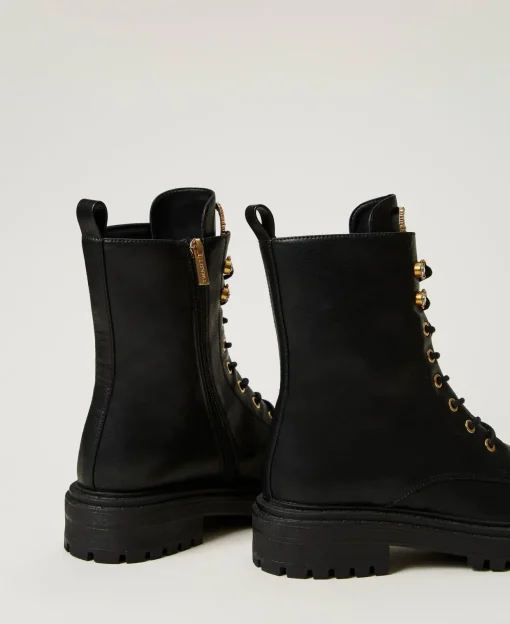 Schnürstiefelette Mit „Oval T“ Aus Strass