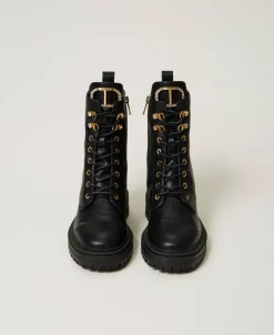 Schnürstiefelette Mit „Oval T“ Aus Strass