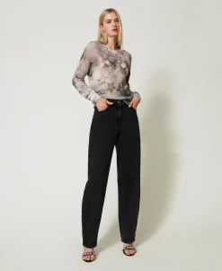 Schwarze Carrot-Fit-Jeans Mit Fünf Taschen