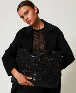 Shopper „Victoria“ Mit Stickereien Und Logo