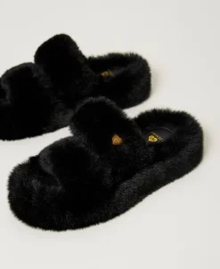 Slide-Pantolette Aus Pelzimitat