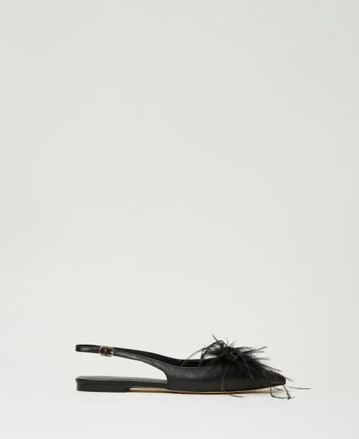 Slingback-Ballerina Aus Leder Mit Federn