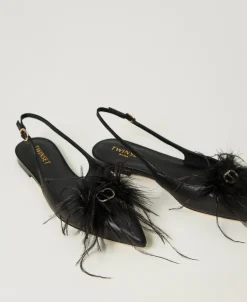 Slingback-Ballerina Aus Leder Mit Federn