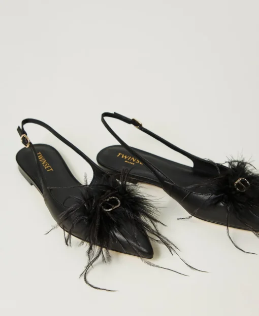 Slingback-Ballerina Aus Leder Mit Federn