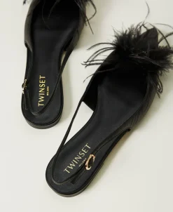Slingback-Ballerina Aus Leder Mit Federn