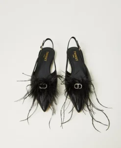 Slingback-Ballerina Aus Leder Mit Federn