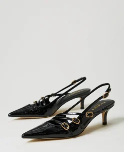 Slingback-Pumps In Lackoptik Mit Riemchen