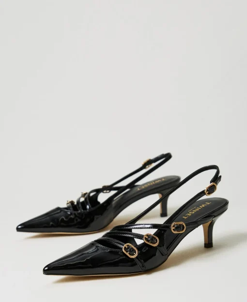 Slingback-Pumps In Lackoptik Mit Riemchen