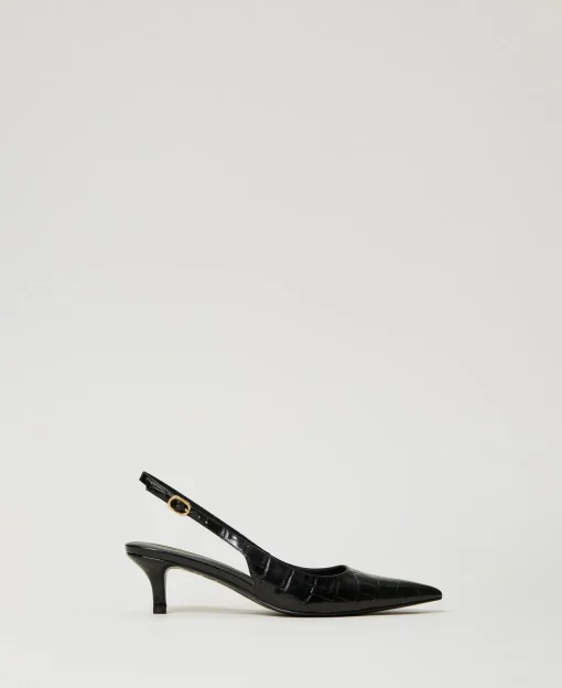 Slingback-Pumps Mit Krokoprägung