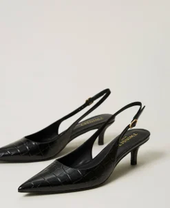 Slingback-Pumps Mit Krokoprägung