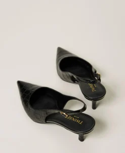 Slingback-Pumps Mit Krokoprägung