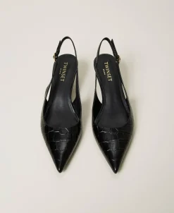 Slingback-Pumps Mit Krokoprägung