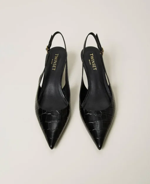 Slingback-Pumps Mit Krokoprägung