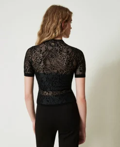 Stehkragenpullover Aus Jacquard In Spitzenoptik