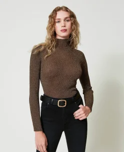 Stehkragenpullover Aus Lurexgarn