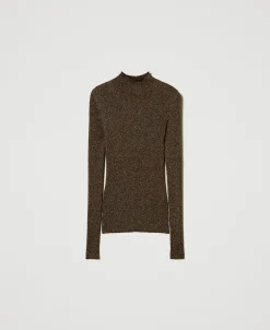 Stehkragenpullover Aus Lurexgarn