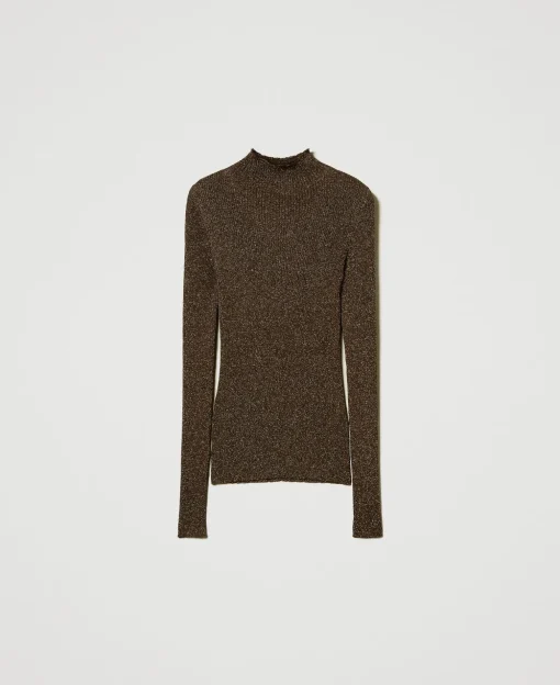 Stehkragenpullover Aus Lurexgarn