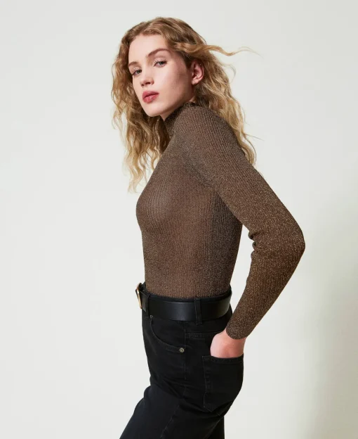 Stehkragenpullover Aus Lurexgarn