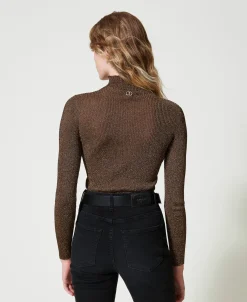 Stehkragenpullover Aus Lurexgarn