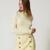 Stehkragenpullover Aus Wollmischung Mit Zopfmuster