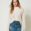 Stehkragenpullover Aus Wolle Und Mohair Mit Spitze