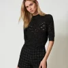 Stehkragenpullover Aus Wolle-Lurex-Mischung