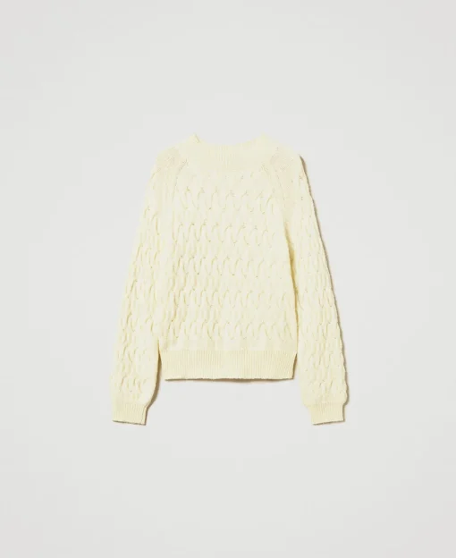 Stehkragenpullover Aus Wollmischung Mit Zopfmuster
