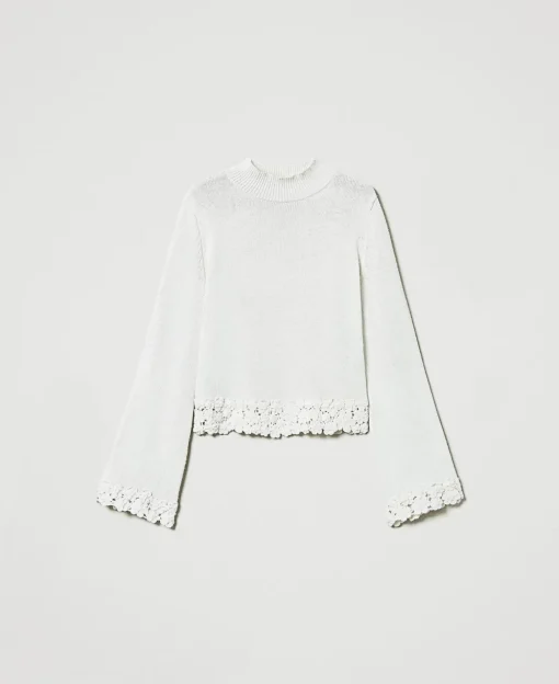 Stehkragenpullover Aus Wollmischung Mit Stickerei