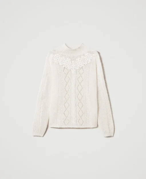 Stehkragenpullover Aus Wolle Und Mohair Mit Spitze