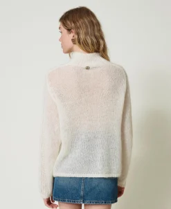Stehkragenpullover Aus Wolle Und Mohair Mit Spitze