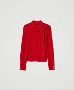 Stehkragenpullover Mit Schleife Und Stickerei