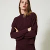 Stehkragenpullover Mit Zopfmuster Und Strass