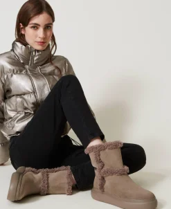 Stiefelette Mit Details Aus Pelzimitat
