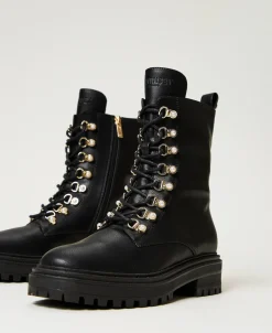 Stiefelette Mit Wanderschuhschnürung Mit Perlen