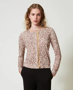 Strickcardigan Mit Print Und Spitze