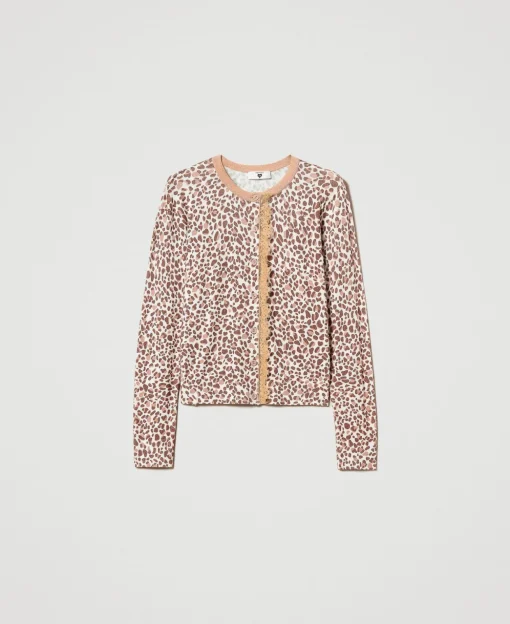 Strickcardigan Mit Print Und Spitze
