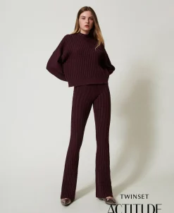 Strickhose Mit Zopfmuster Im Flare-Fit