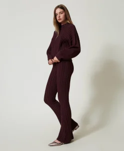 Strickhose Mit Zopfmuster Im Flare-Fit